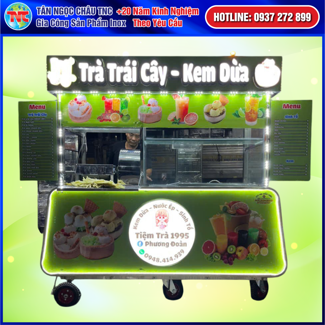 Xe Nước Mía Truyền Thống Chữ Nổi Thùng Đá Âm Khay Topping